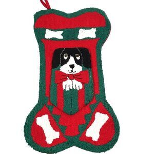Dog Christmas Stocking Bone Crystal Snow Brand Puppy Holidays Hooked Textured